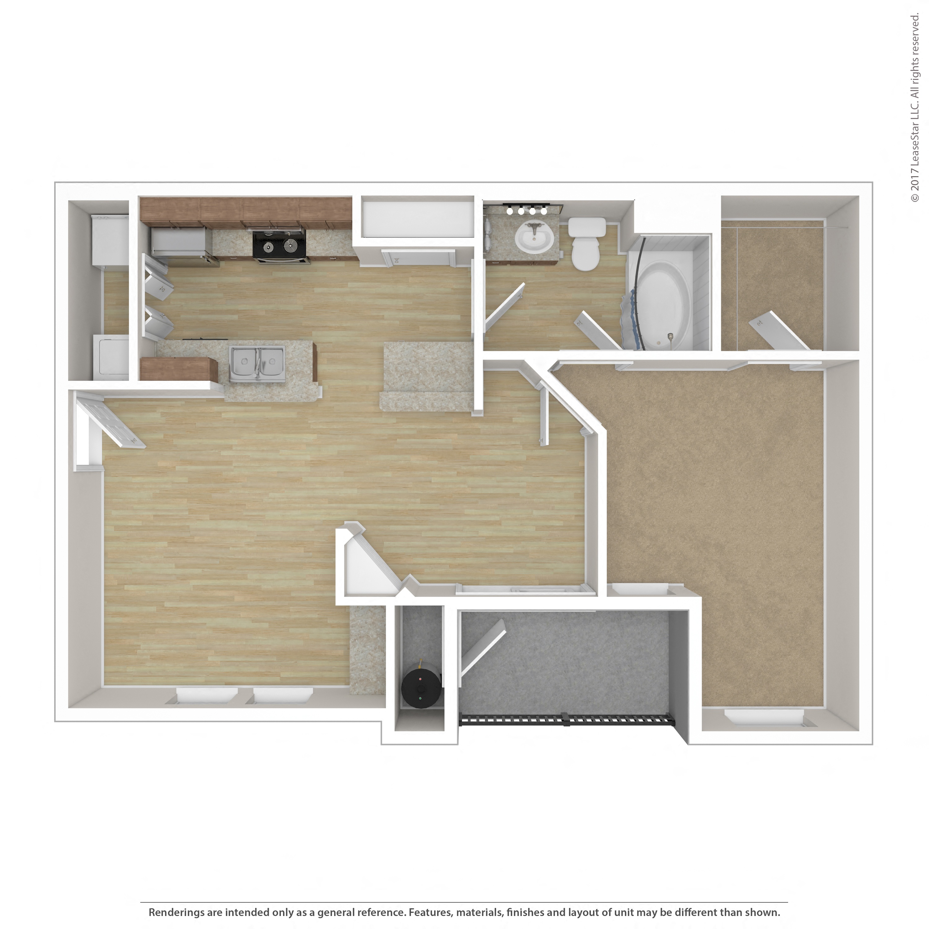 Floor plan for 1 bed, 1 bath, 796 sqft